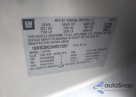 2017 Chevrolet Tahoe Lt from USA, damaged, VIN 1GNSCBKC0HR315057